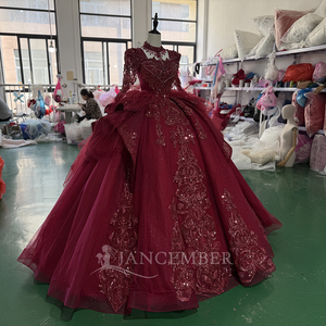 Jancember XS156 Hada Borgoña cuello cuadrado borla imperio hinchado como-piso vestido de noche - Product Image 3