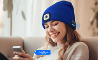 Bonnet tricoté lumineux et chaud pour l'hiver avec lampe frontale intégrée, idéal pour le sport, rechargeable, compatible musique sans fil 5.0