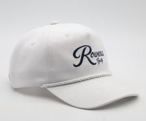Casquette <span class=keywords><strong>de</strong></span> golf en toile blanche non structurée à 5 panneaux avec broderie personnalisée, bordure en corde sur le devant et boucle arrière en métal gravée - Product Image 3