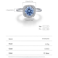 Bague en argent sterling 925 bleu OEM avec moissanite 1 carat, bijoux fins, mariage, simple, délicate, mode, femmes, fiançailles, bagues de doigt