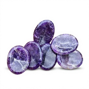 หินอเมทิสต์ธรรมชาติแกะสลักรูปวงรีสำหรับชาวพุทธและฮวงจุ้ยสำหรับการรักษาสมาธิและบรรเทาความเครียด - Product Image 1