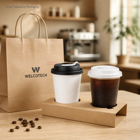 Support de tasses jetables personnalisé en papier biodégradable Kraft avec poignée pour emballage à emporter