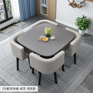 Modern Renk Bloklu Dinlenme Tarzı Restoran Mobilyaları Yemek Odası Takımları Kapalı Sandalyelerle 4 Sandalye - Product Image 4