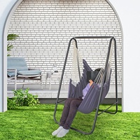 WOQI Chaise hamac adulte en coton résistante aux intempéries 205x145cm avec support et balançoire suspendue, gain de place