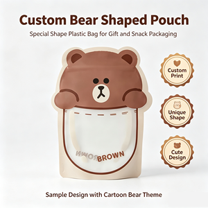 Bolsa con Forma de Oso Personalizada, Bolsa de Plástico con Cierre de Forma Especial, Bolsa de Regalo para Dulces y Bocadillos con Ventana, Diseño de Dibujos Animados - Product Image 1
