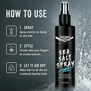 Spray capillaire au sel de mer pour hommes BARBERPASSION, certifié MSDS ISO GMP CPNP, pour usage en salon, idéal pour les coiffures de plage. - Product Image 4
