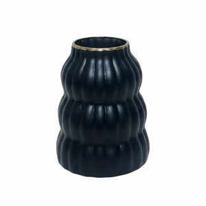 Florero Moderno Decorativo de Vidrio Negro con Borde Dorado, Florero Minimalista para Decoración de Mesa de Sala de Estar, Oficina u Hogar - Product Image 1