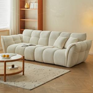 Ensemble de canapés inclinables confortables en velours de mouton, motif pétale de lys crème français, pour petit appartement, salon - Product Image 4