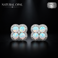 Einzigartige Kleeblatt-Moissanit Synthetische Opal-Ohrstecker 925 Sterling Silber Hypoallergener Edel-Schmuck Geschenk für Sie Tägliches Tragen