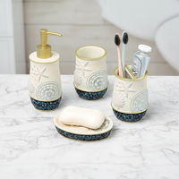 Juego de Baño de Resina con Diseño de Estrellas Personalizado ODM, Dispensador de Jabón Hecho a Mano de Poliresina de 4 Piezas, Portacepillos de Dientes, Taza, Decoración para Hotel