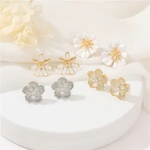 Summer serial cute style diy jewelry fashion 14k gold plated drop oil copper s925 silver needle flower ear stud accessories