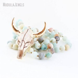 Collana <span class=keywords><strong>con</strong></span> <span class=keywords><strong>teschio</strong></span> Longhorn NM11168 in stile bohémien <span class=keywords><strong>con</strong></span> testa di bue placcato in oro <span class=keywords><strong>con</strong></span> <span class=keywords><strong>teschio</strong></span> di bovini catena gioielli in quarzo Cowgirl - Product Image 4