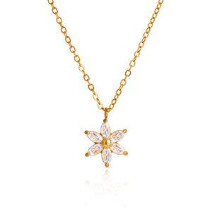 Collier pendentif fleur à six pétales en zircon <span class=keywords><strong>marquise</strong></span> plaqué or 18 carats en acier inoxydable J&D Jewelry pour femmes - Product Image 1