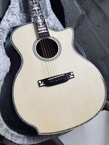 High Quality Hand Made Acoustic Guitar All Solid Spruce <b>Stringed</b> Music <b>Instrument</b> With Armrest Fretboard Inlay - Product Image 3