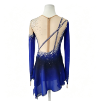 Robe de patinage artistique bleu roi et noir dégradé, ornée de strass faits à la main, dos croisé, pour adultes et enfants