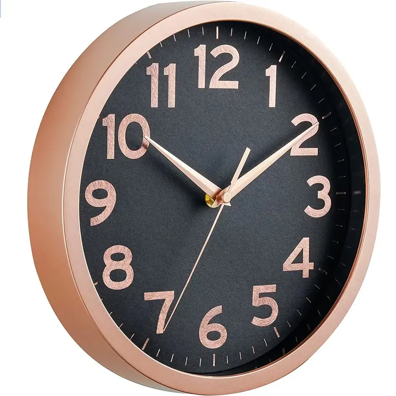 プロモーション格安プラスチック壁掛け時計ブラックフレームホワイトダイヤル10インチサイレントモダンクラシッククォーツラウンドカスタム時計
