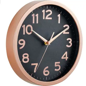 Promotion horloge murale en plastique bon marché, cadre noir, cadran blanc, 10 pouces silencieux moderne classique, Quartz, horloges rondes personnalisées