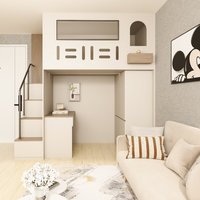 Lit mezzanine moderne sur mesure avec escalier, rangement, armoire, bureau et meuble de rangement – Meuble d'appartement gain de place