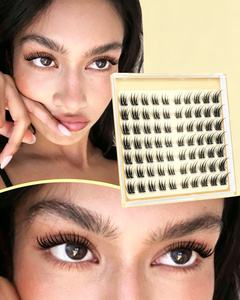 No Glue Self Adhesive Natural <b>Cluster</b> False Eyelashes Wholesale Pre-Glued Press on <b>Cluster</b> Self Adhesive Black Brown Lashes - Product Image 1