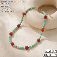 Collier élégant en acier inoxydable JOYFFO plaqué or 18 carats avec turquoise et agate rouge pour femmes