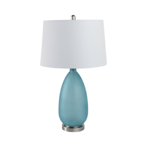 Lampada da Tavolo a Goccia Smerigliata con Base in Vetro Blu e Paralume Bianco, Illuminazione Decorativa per Camera da Letto e Soggiorno - Product Image 3