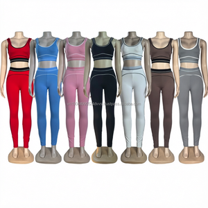 Leggings côtelés sans couture de haute qualité pour le Pilates et l'étirement, avec haut - Ensemble 2 pièces pour femme - Product Image 5