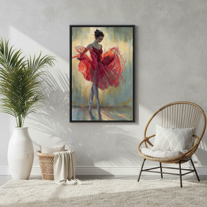 Printed <b>Canvas</b> Art: Elegant Ballerina in Red Dress,BLACK <b>FRAMED</b> <b>CANVAS</b> - Product Image 3