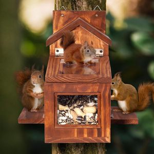 Mangeoire pour écureuils en bois Mangeoires pour écureuils à l'extérieur de l'hiver Mangeoire en bois pour le maïs avec panneau supérieur amovible - Product Image 3