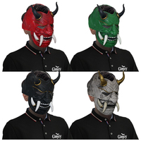 Topeng Oni Tradisional Jepang Lateks Wajah Raja Iblis Horor Kostum Halloween untuk Pesta Rumah Hantu Dapat Disesuaikan