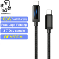 Cable USB-C a USB-C de 100W 5A PD3.0 con LED de Doble Iluminación, Conductor de Cobre Puro, Aleación de Aluminio, Carga Rápida para iOS, Cámara y Computadora