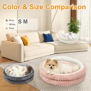 Washable Round Indoor Luxury Super Soft <b>Plush</b> Faux Fur Pet <b>Cat</b> Kitten Bed with Anti-Slip Bottom - Product Image 4