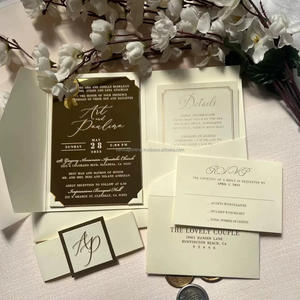 Elegante Juego de Invitaciones de Boda Reutilizables de Cartulina Dorada con Espejo, Juego de Invitaciones Plegables de Lujo con Tarjeta de Confirmación de Asistencia y Tarjeta de Detalles - Product Image 4