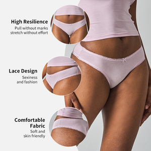 SK1316 Bragas Sexys de Algodón y Elastano con <span class=keywords><strong>Encaje</strong></span> Estilo Francés para Mujer, de Tiro Medio, con Diseño Antibacteriano y Transpirable - Product Image 2