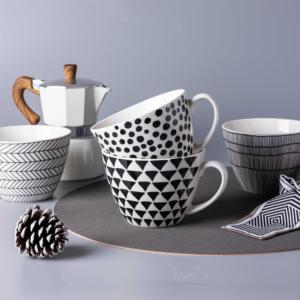 2025 thiết kế mới bền thân thiện với môi màu đen và trắng gốm Bộ đồ ăn đặt với Mug 7/8 inch tấm - Product Image 4