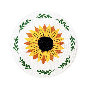 Sunflower Print Woven Placemat Round Heat Insulating <b>Cup</b> <b>Mat</b> Home Use Western Style - Product Image 3