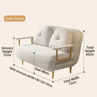 Sofá Cama Plegable Individual/Doble para Apartamentos Pequeños, Diseño Moderno Minimalista Color Crema, Inspirado en Nubes, Estructura de Madera, Relleno de Esponja y Látex