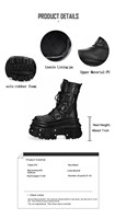 Bottes de combat gothiques punk pour femmes avec fermeture éclair latérale, plateforme, multiples boucles, rivets, semelle crantée, bottines épaisses OEM ODM Vente en gros