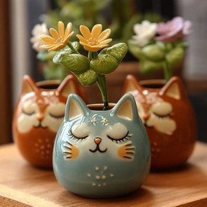 Creative Gat British Shorthair vaso di fiori in ceramica simpatico animale succulento <span class=keywords><strong>Mini</strong></span> vaso decorativo rotondo disponibilità all'ingrosso - Product Image 4
