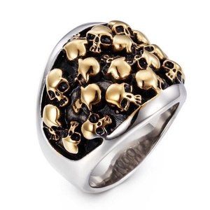 Custom Punk Gothic <b>Silver</b> Gold Plated Stainless Steel Skull <b>Ring</b> <b>for</b> <b>Men</b> - Product Image 1