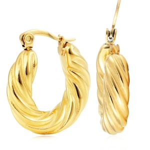Yunnique Boucles d'oreilles créoles plaquées or 18 carats en acier titane, bijoux de fête géométriques ronds - Product Image 1