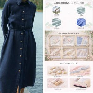 Robe Longue Femme en Lin Naturel Bleu Foncé Tendance 2026, Boutonnée, Haut <span class=keywords><strong>de</strong></span> Gamme, Douce, Légère et <span class=keywords><strong>de</strong></span> Qualité Supérieure - Product Image 1