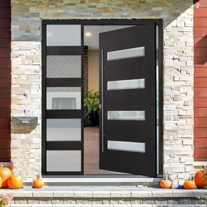 مدخل البيت الأمامي الحديث الأسود pivot باب من الخشب الصلب مع تصميم الزجاج للبيع