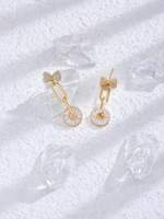 1 paire de boucles d'oreilles élégantes et luxueuses pour femmes, polyvalentes, magnifiques, plaquées or 18 carats, avec boucle en forme de nœud incrustée de zircon