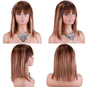 14 pouces <span class=keywords><strong>court</strong></span> bob perruques <span class=keywords><strong>coiffure</strong></span> droite transparent avant de lacet perruques ombre brun blonde perruques <span class=keywords><strong>cheveux</strong></span> humains avant de lacet avec une <span class=keywords><strong>frange</strong></span> - Product Image 3