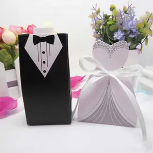 Tas Hadiah Kertas Kreatif Mempelai Pria dan Gaun Pengantin Kotak Hadiah Pernikahan Gaya Kotak Permen Coklat