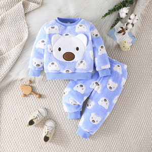 Ensemble deux pièces en toile peluche pour bébés garçons, collection automne/printemps, motif camouflage ours mignon, simple et chaud – Vente en gros usine - Product Image 1