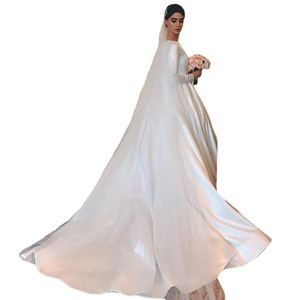 Vestido de novia de manga larga con cuello cuadrado, tren de barrido, línea A, satén, modesto vestido de novia musulmán <span class=keywords><strong>Abaya</strong></span> - Product Image 5