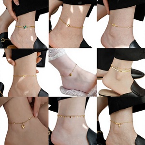 Neue Sommer Strandmode Edelstahl Bambus Herz Kreuz Schmetterling Exquisiter Schmuck Fußkettchen Wasserdicht 18K Gold PVD Schmuck - Product Image 1