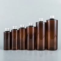 100ml 120ml 150ml 250ml 350ml 500ml Bernsteinfarbene Flachschulter-PET-Toner-Plastikflasche mit Aluminium-Schwarz-Gold-Silber-Schraubverschluss