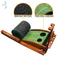 Tapis de putting en bois massif avec retour automatique de balle, durable et portable, aide à l'entraînement 25x300cm pour la maison, le bureau et l'extérieur